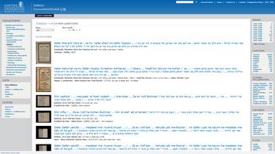 This webpage represents the digital catalog of the Judaica collection at the University Library of F