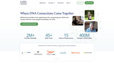 Based on the provided content, this appears to be the homepage or a key section of GEDmatch, a speci