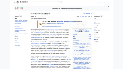 This Wikipedia page focuses on **genetic studies of Jewish populations**, examining the DNA analysis
